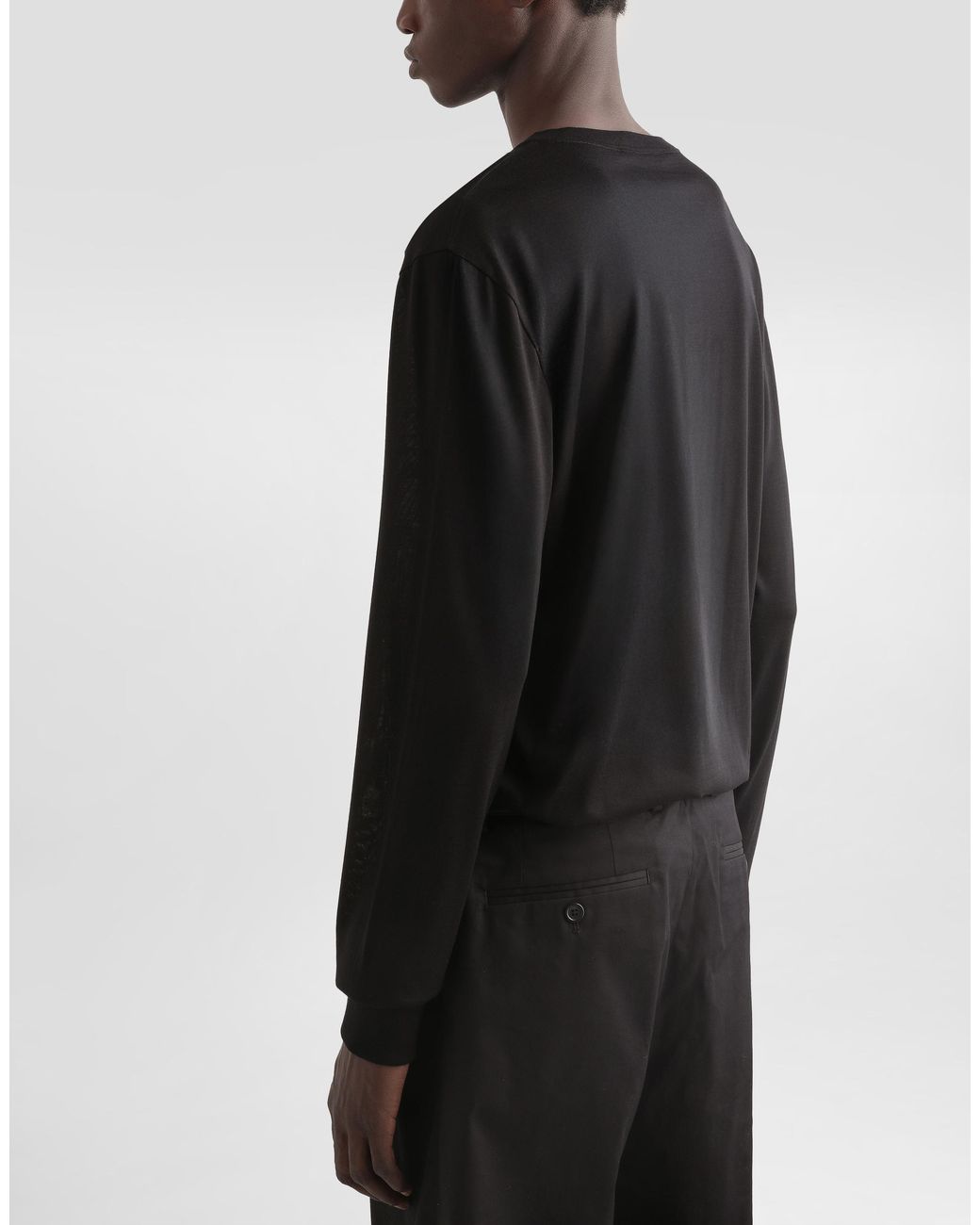 Dolce & Gabbana Black Serafino Long Sleeve Silk T-Shirt for men