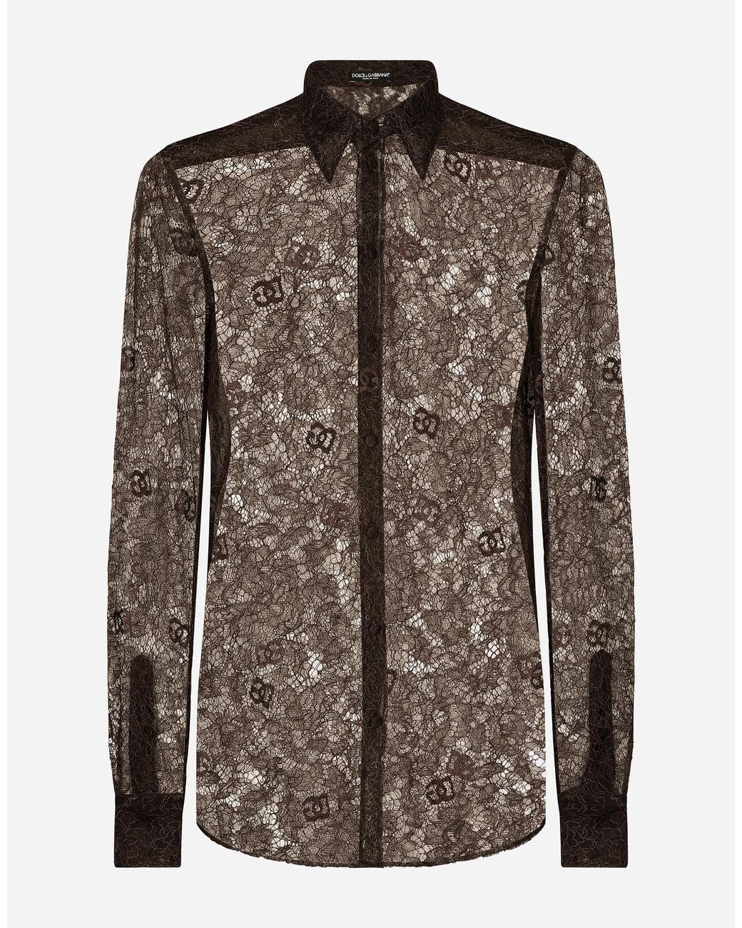 Dolce & Gabbana Brown Chantilly Lace Martini-Fit Shirt for men