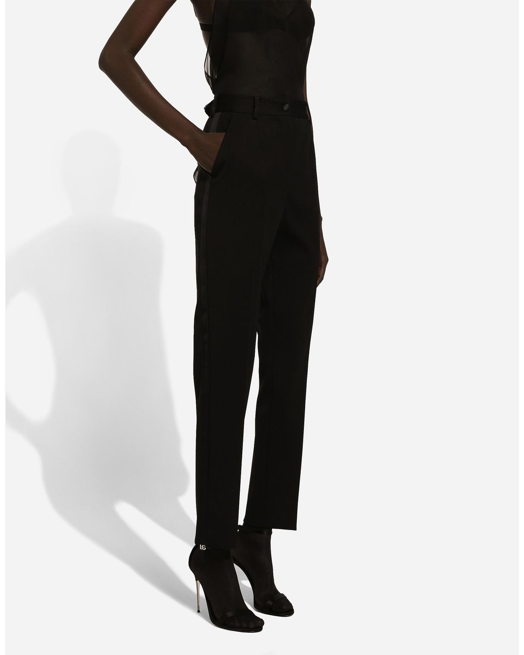 Dolce & Gabbana Black Zigarettenhose Aus Wollgabardine Mit Hohem Bund