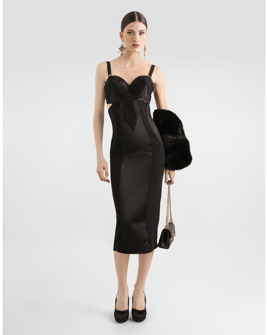 Dolce & Gabbana Calf-Length Satin And Lace Dress With Corset Details in  Black | Lyst