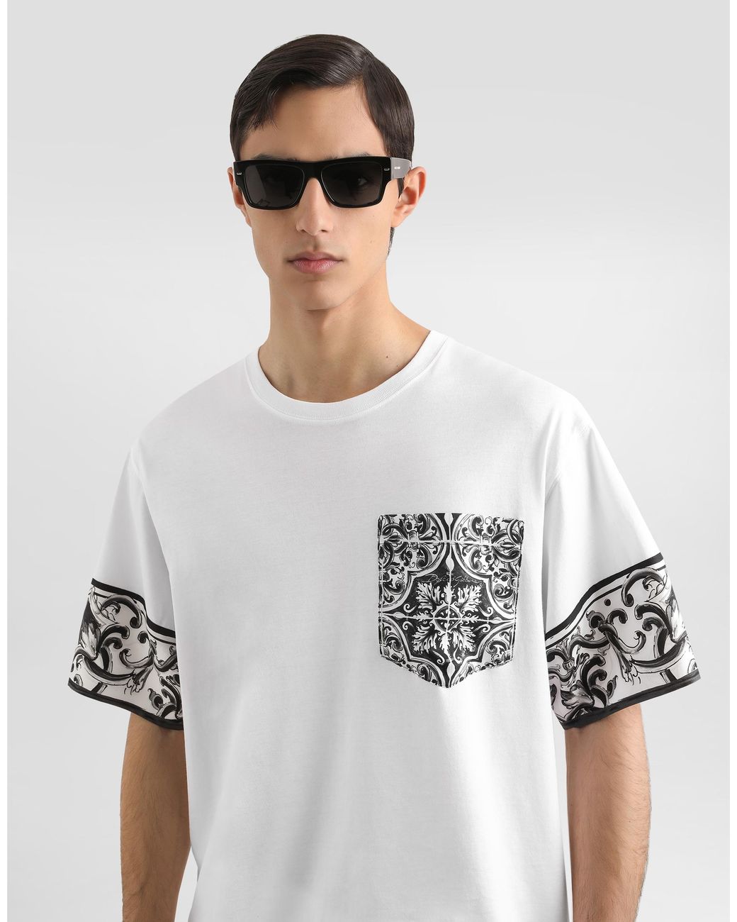 Dolce & Gabbana White Short-Sleeved T-Shirt With Majolica Print for men