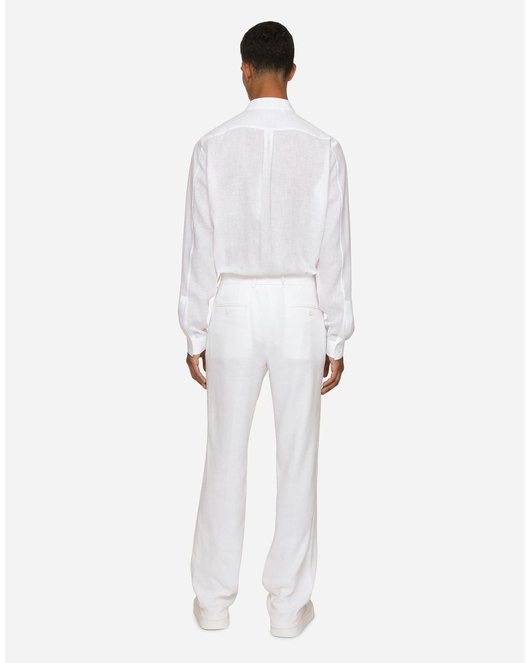 Dolce & Gabbana White Linen Martini-Fit Shirt With Dg Hardware for men