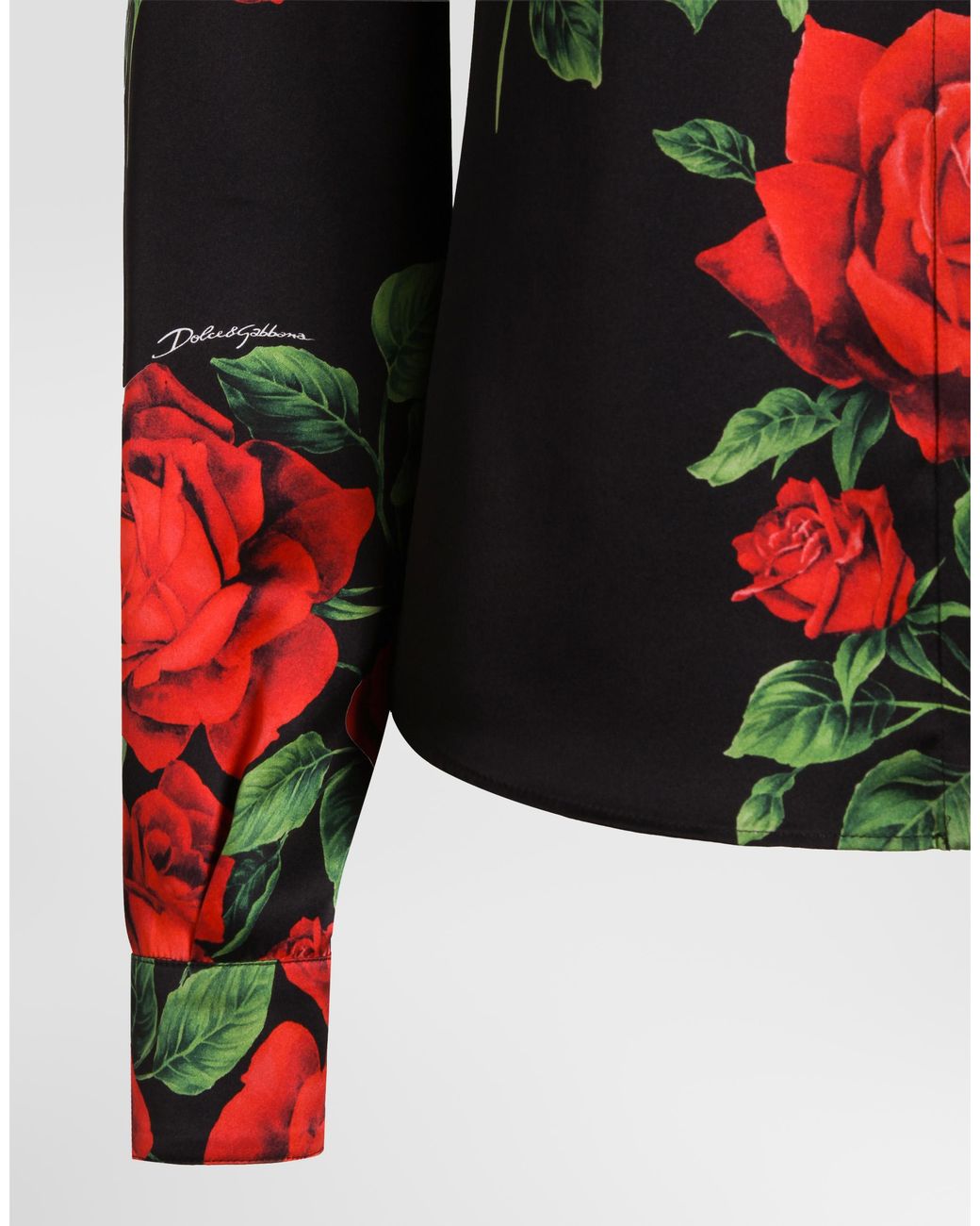 Dolce & Gabbana Red Rose-Print Satin Shirt
