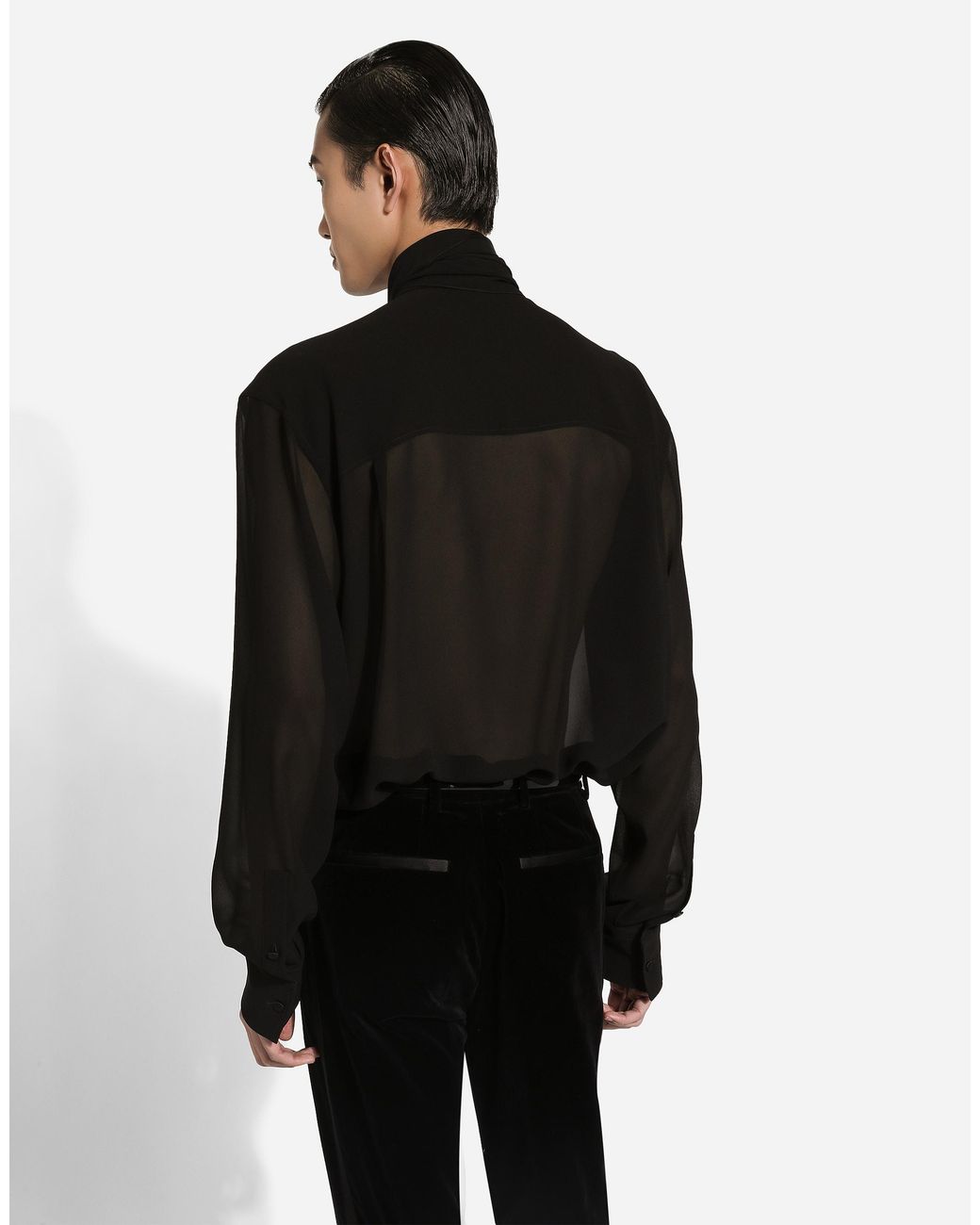 Dolce & Gabbana Black Oversize Silk Shirt With Pussy-Bow for men
