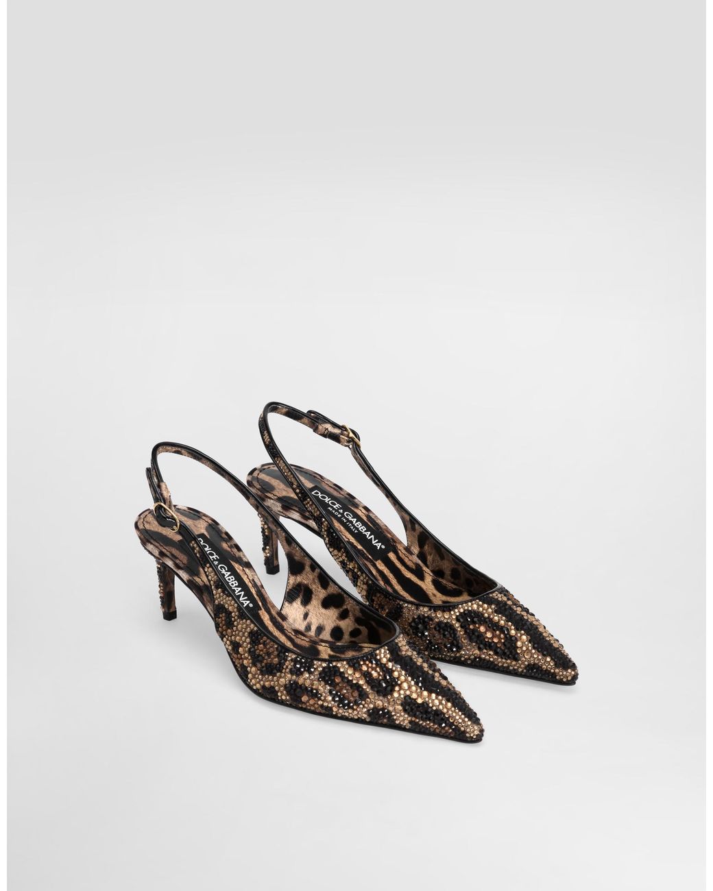 Dolce & Gabbana White Satin Slingbacks With Fusible Rhinestones