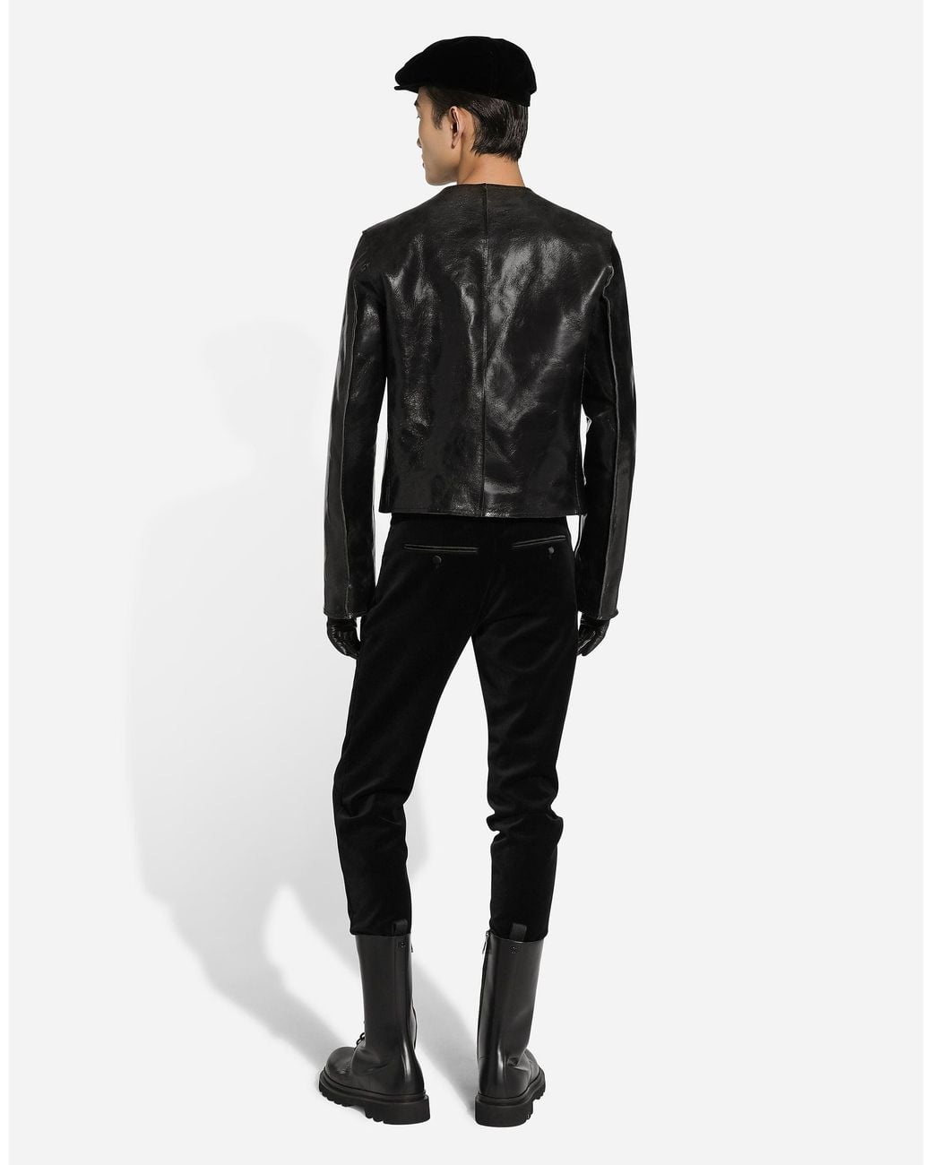 Dolce & Gabbana Black Collarless Leather Jacket for men