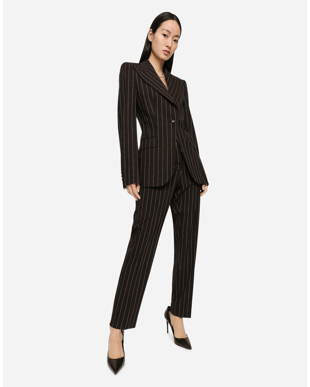 Dolce & Gabbana Black Nadelstreifenhose Aus Wolle Mit Hohem Bund