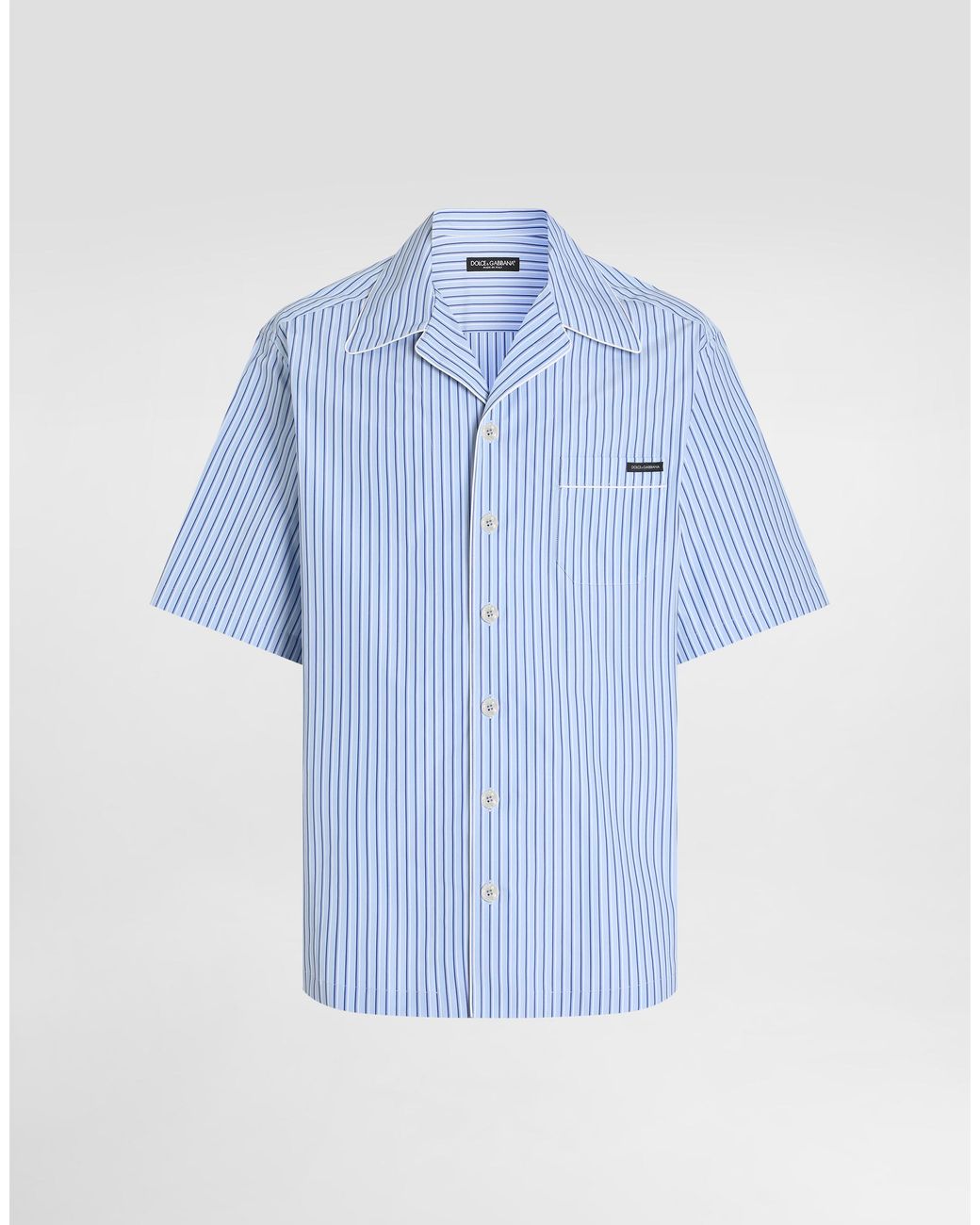 Dolce & Gabbana Blue Hawaii Striped Poplin Shirt for men