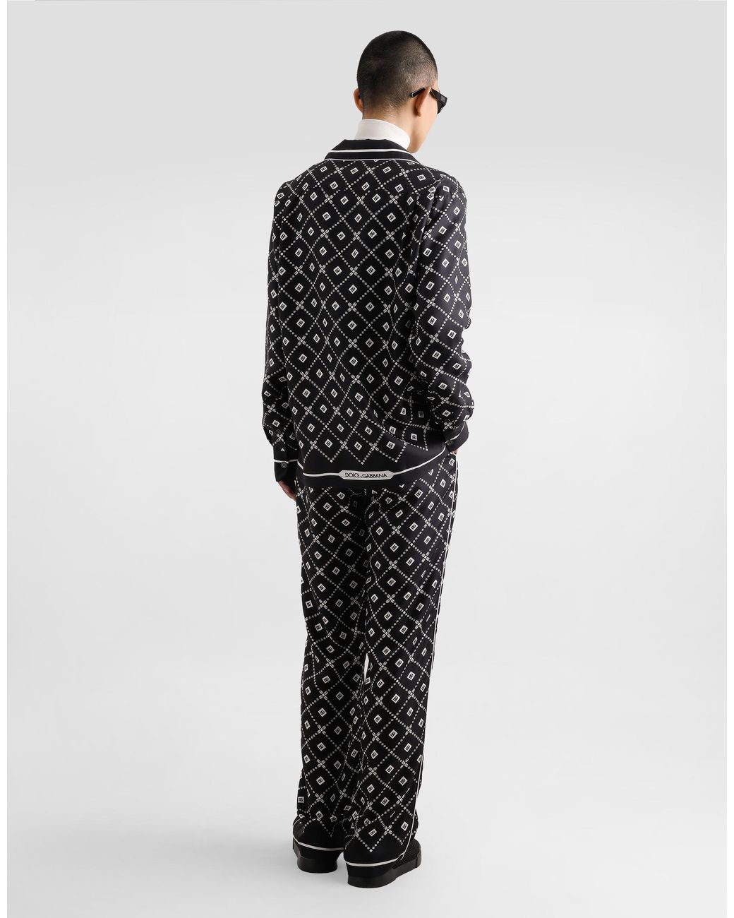 Dolce & Gabbana Black Dolce & Gabbana Silk Shirt With All-Over Logo Print for men