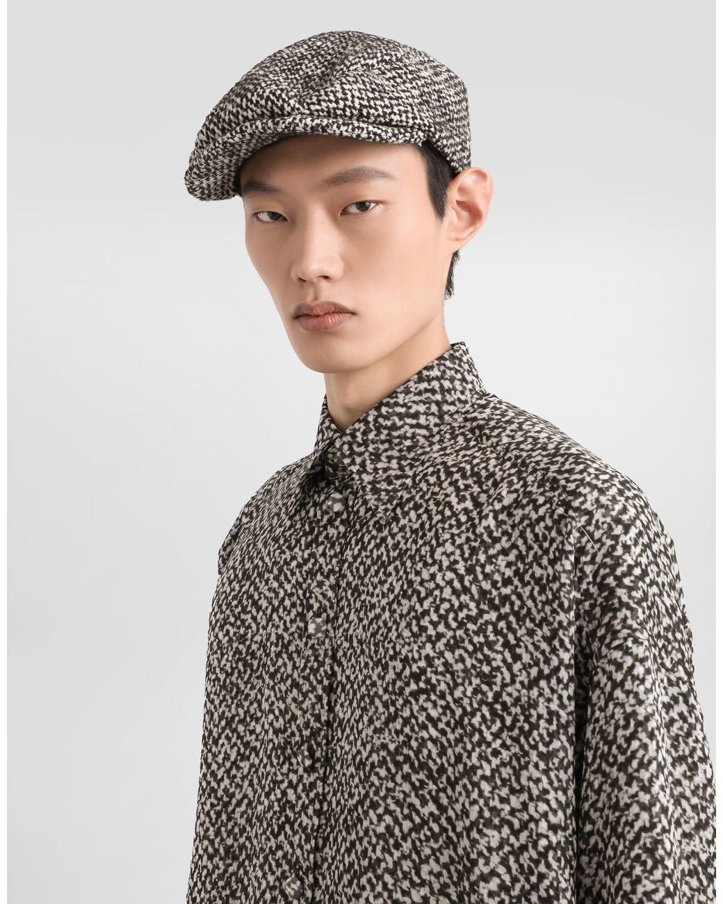Dolce & Gabbana Gray Chiffon Shirt With Bouclé Print for men