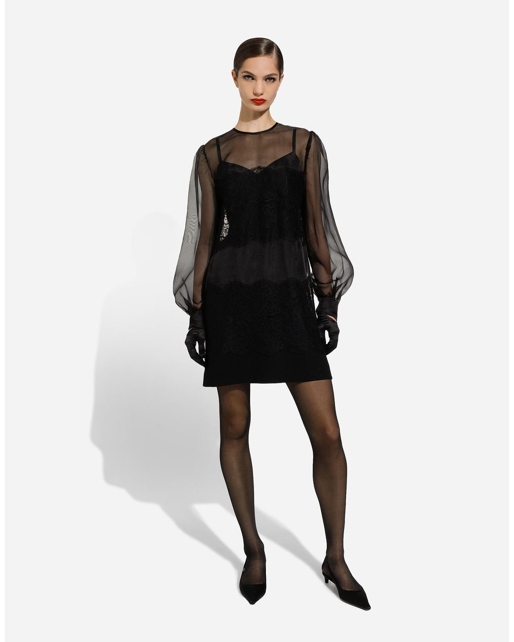 Dolce & Gabbana Black Organza Lace Inlay Mini Dress