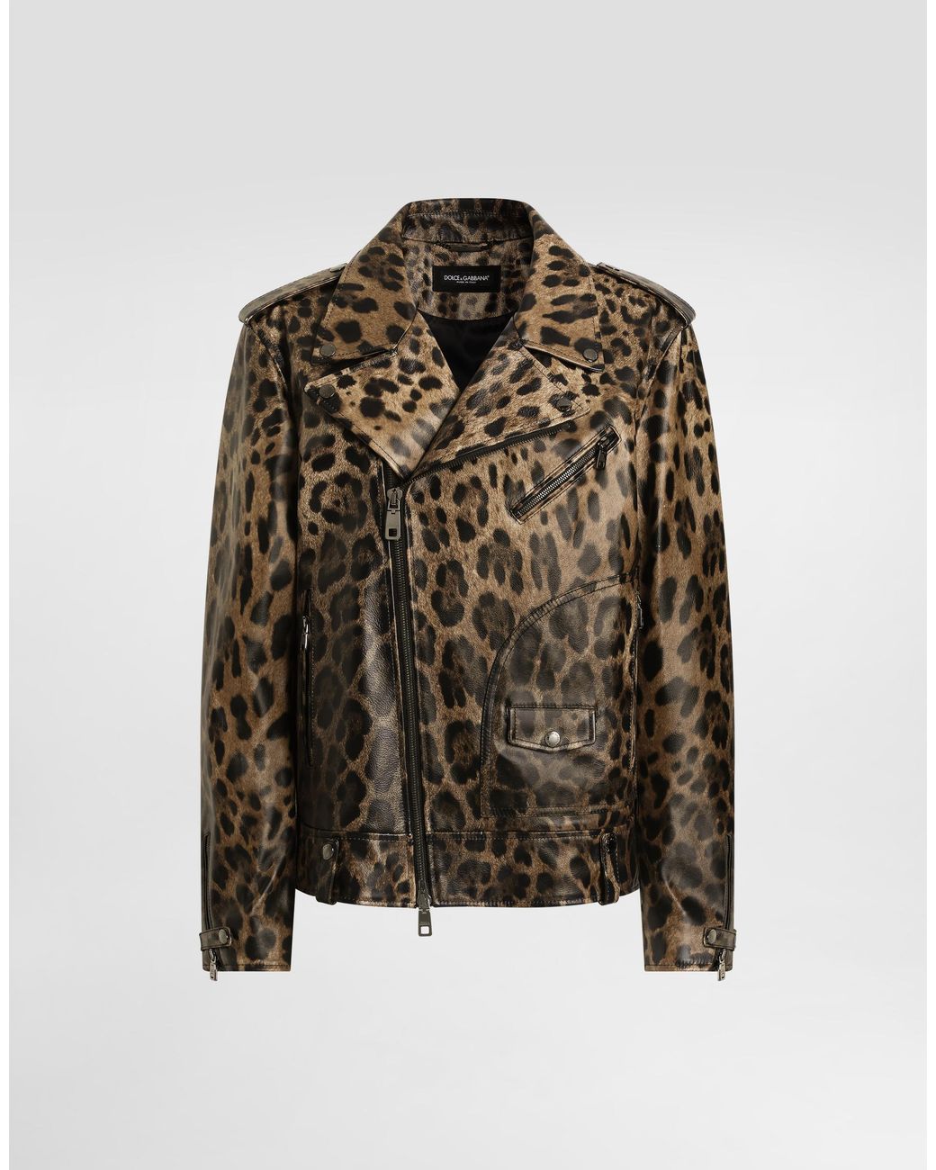 Dolce & Gabbana Brown Leo- Leather Jacket