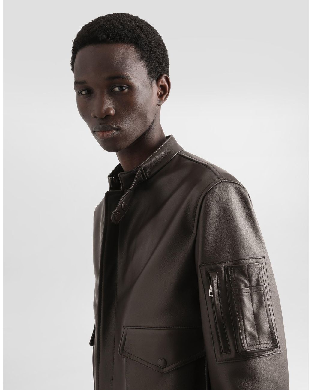 Dolce & Gabbana Black Zip-Fastening-Pocket Leather Jacket for men
