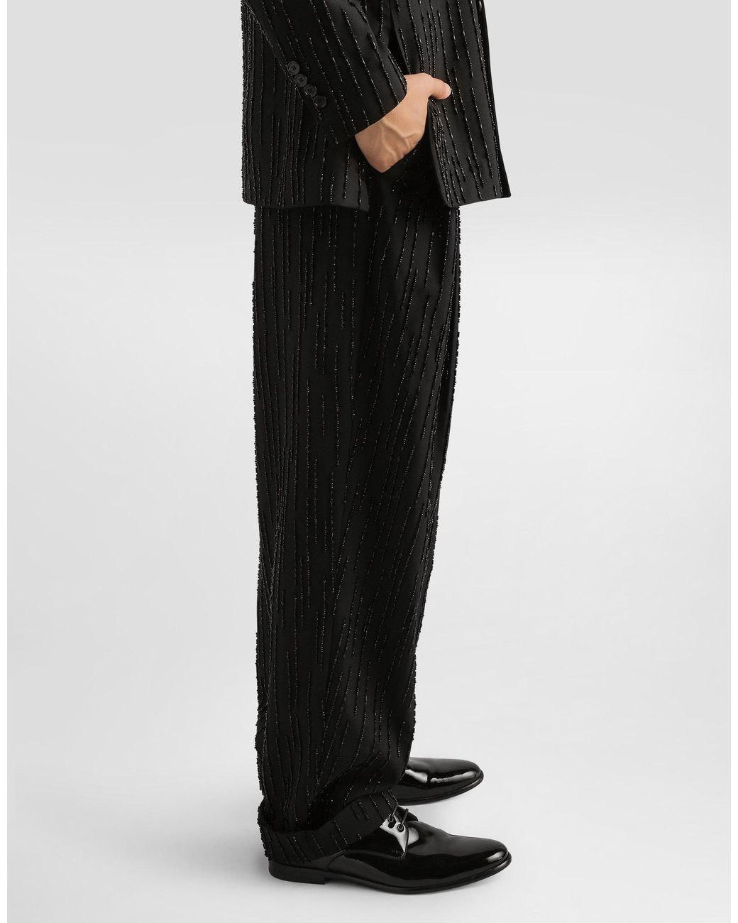 Dolce & Gabbana Black Virgin Wool Trousers With Embroidery for men