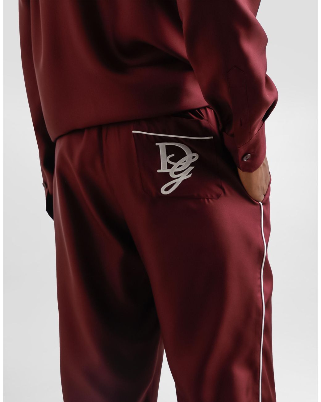 Dolce & Gabbana Red Silk Pajama Pants With Logo Embroidery for men