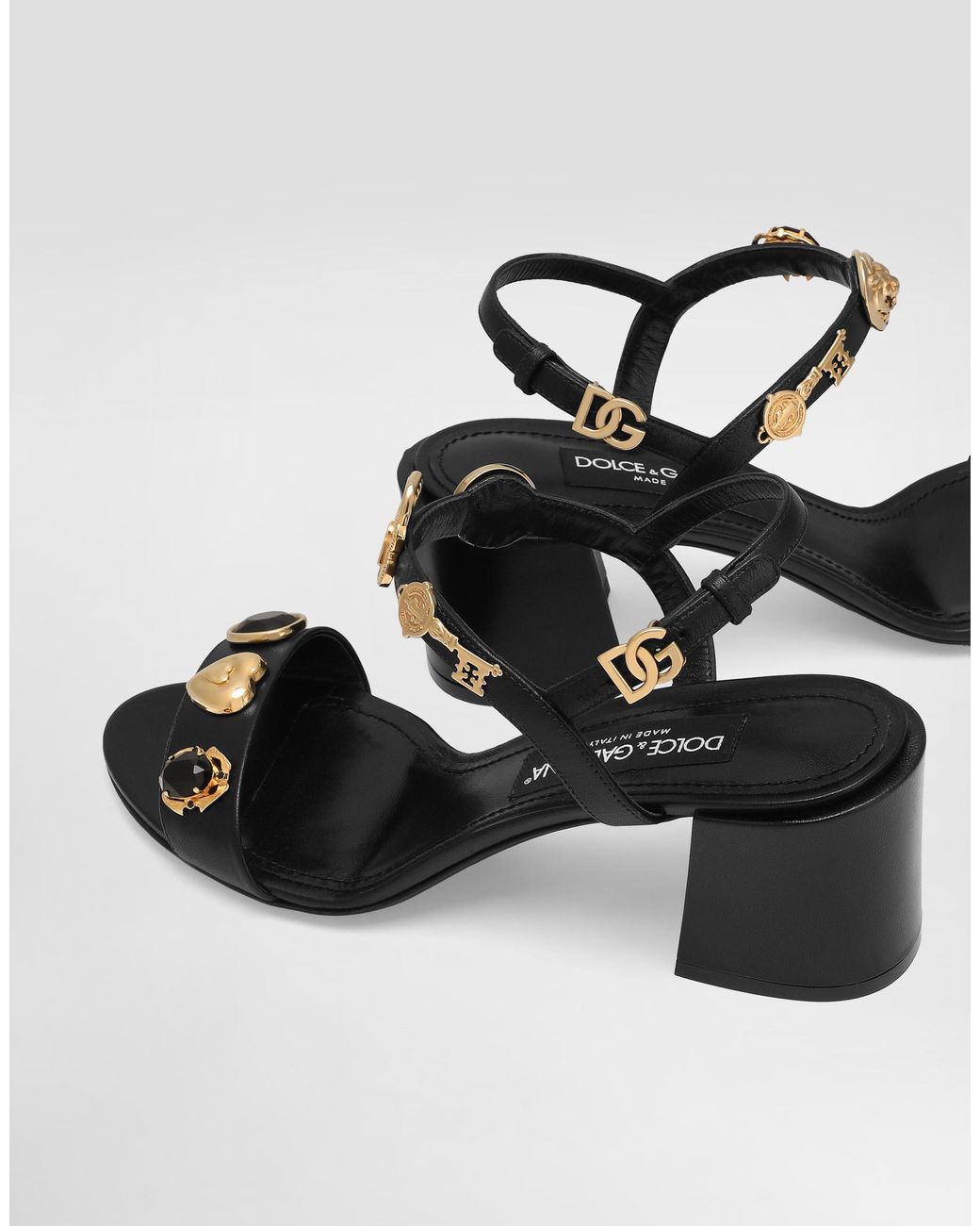 Dolce & Gabbana Black Sandals With Embroidery And Stones