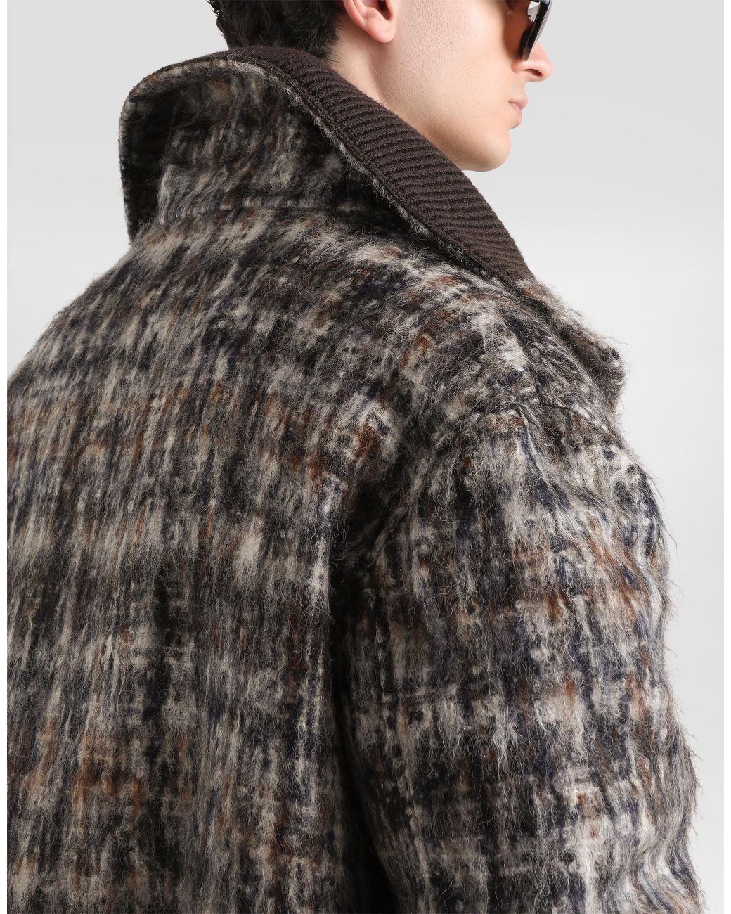 Dolce & Gabbana Gray Mohair Blend Check Bomber Jacket for men