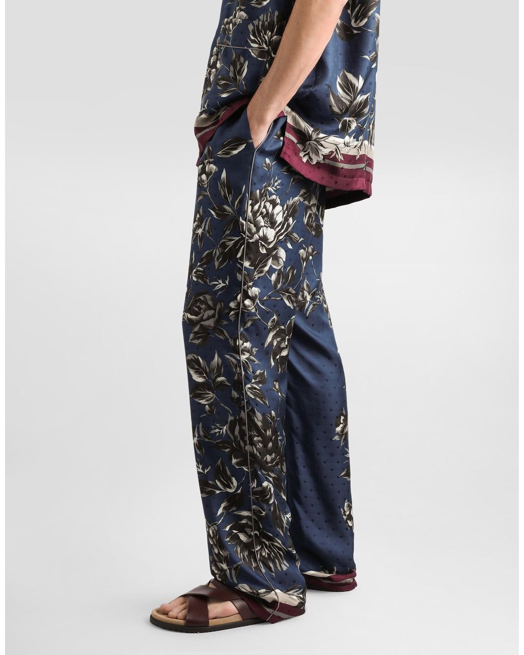 Dolce & Gabbana Blue Peony-Print Vanity Twill Trousers for men