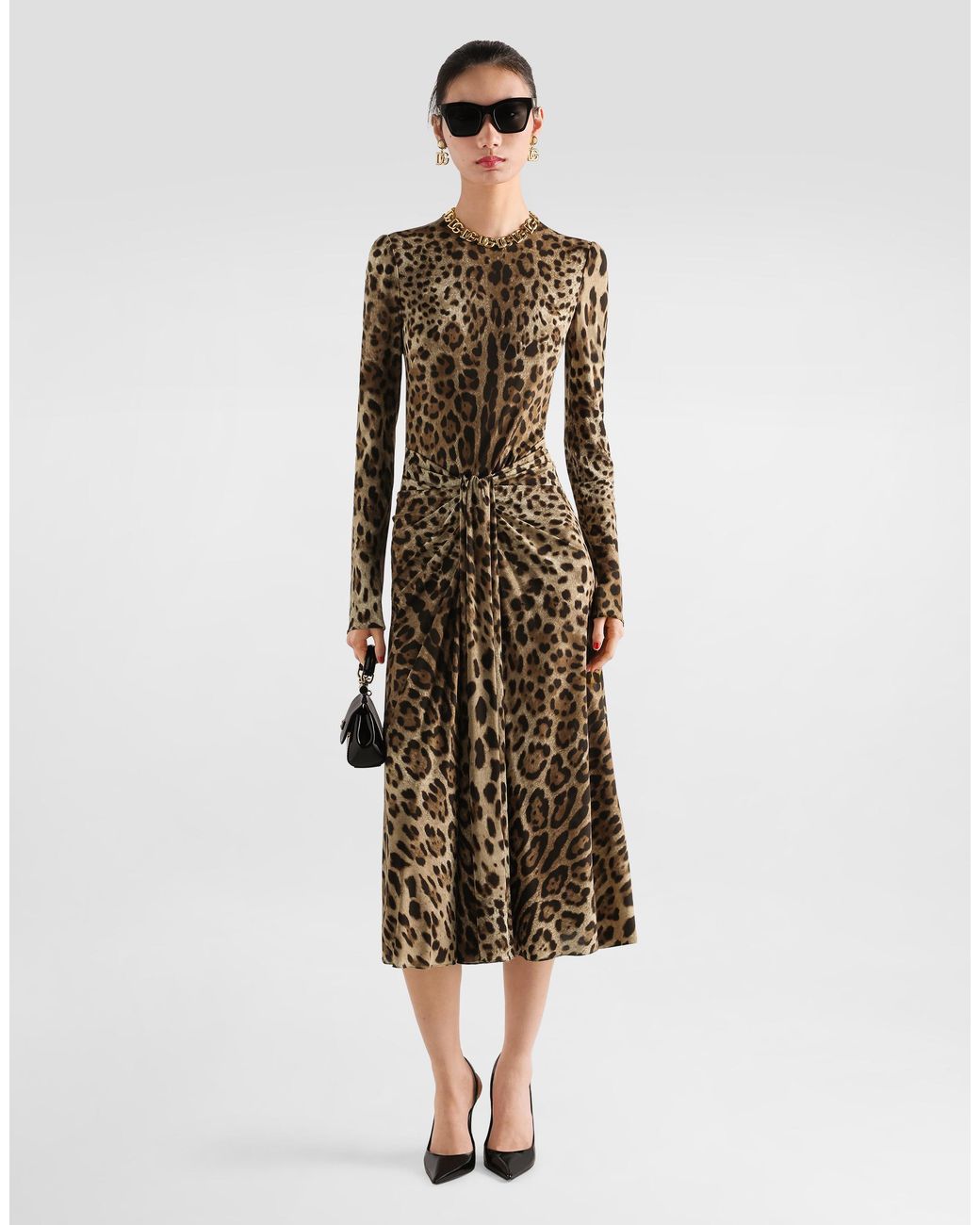 Dolce & Gabbana Natural Leo- Viscose Jersey Dress