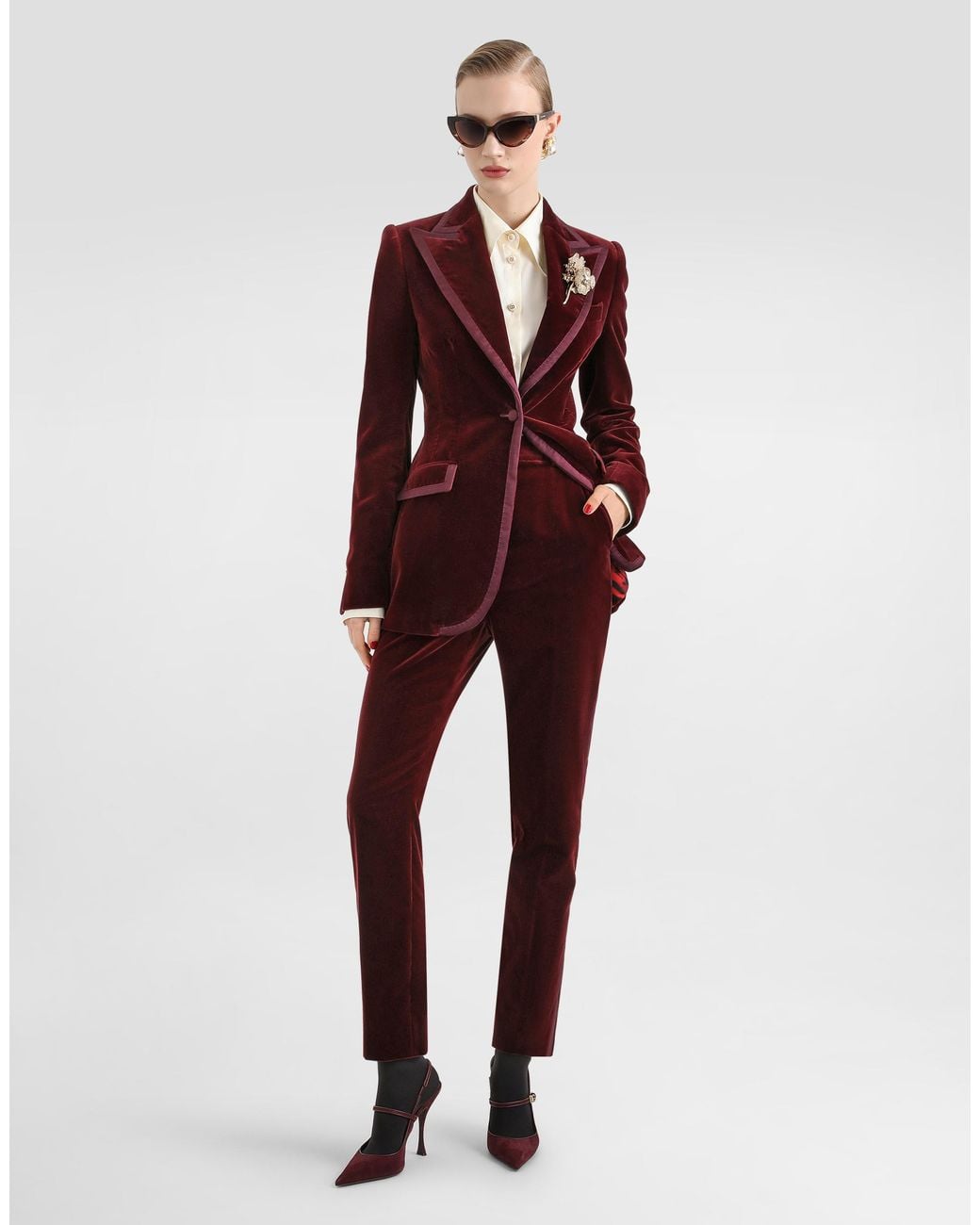Dolce & Gabbana Red Velvet Trousers