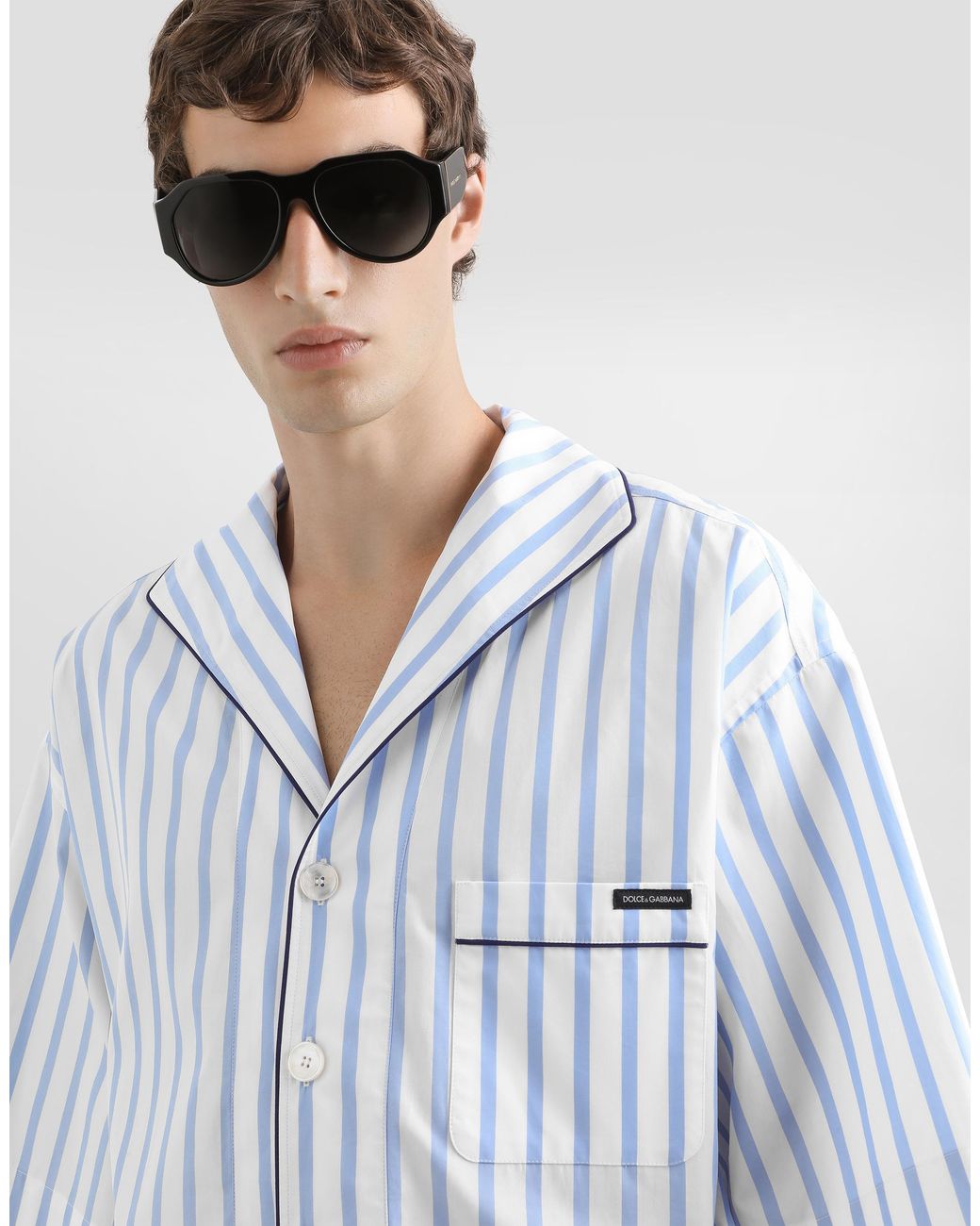Dolce & Gabbana Blue Striped Poplin Shirt for men