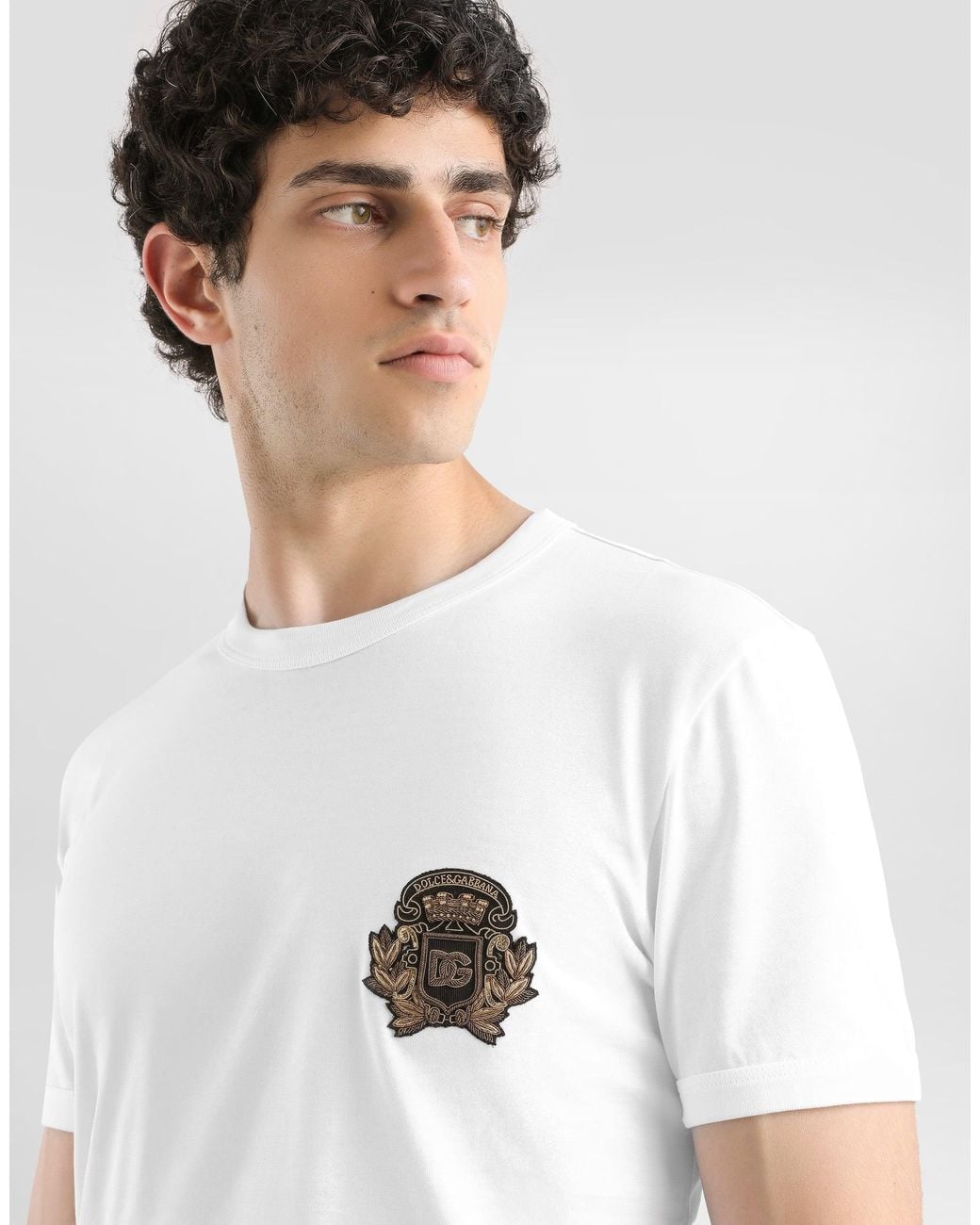 Dolce & Gabbana White Short Sleeve T-Shirt With Logo for men