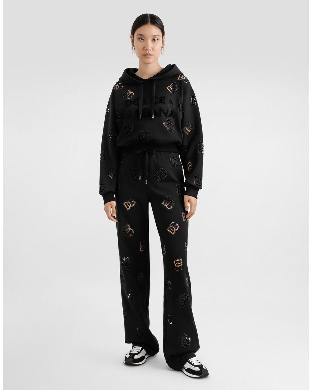 Dolce & Gabbana Black Sweatshirt Aus Jersey Mit Cut-Out-Stickerei Dg-Logo