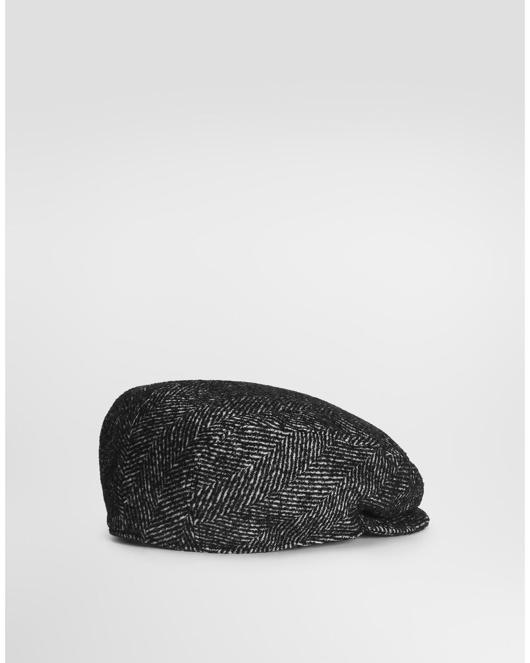 Dolce & Gabbana Black Chevron Wool Flat Cap for men