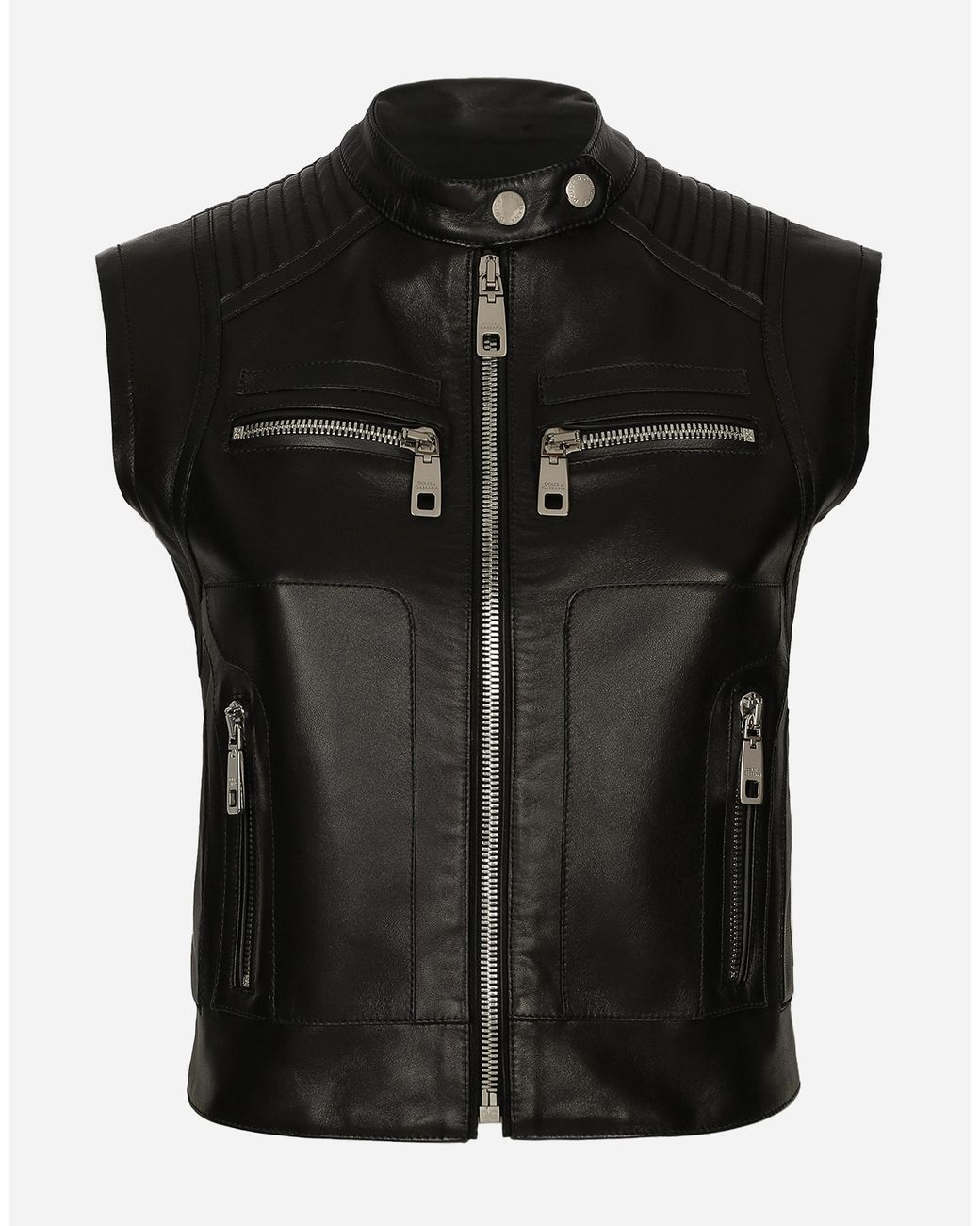 Dolce & Gabbana Black Zip-Up Leather Vest