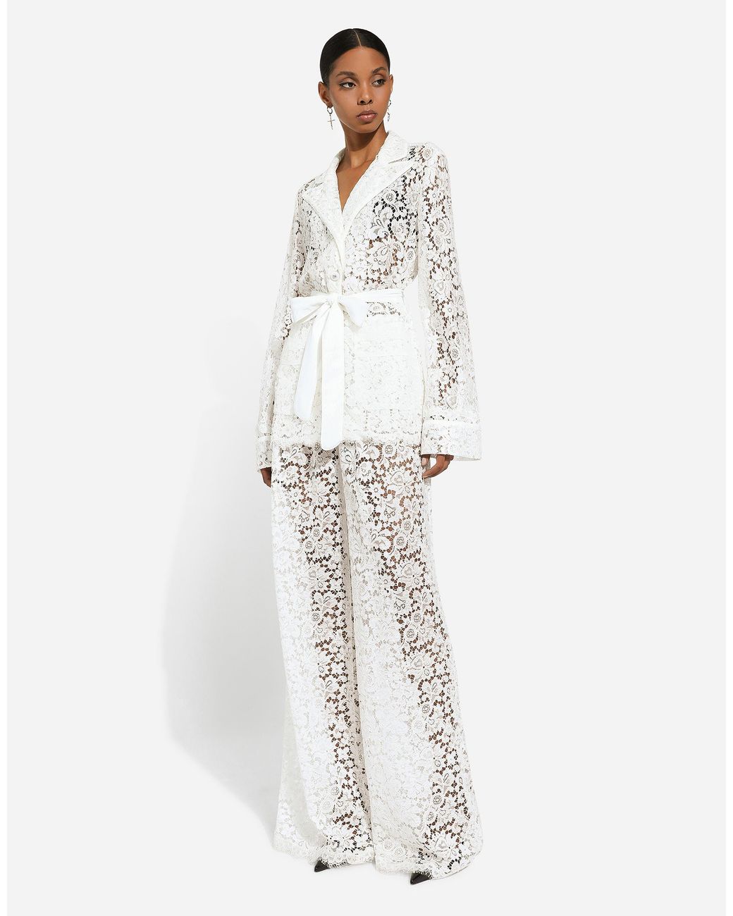 Dolce & Gabbana White Flared Floral Cordonetto Lace Pants