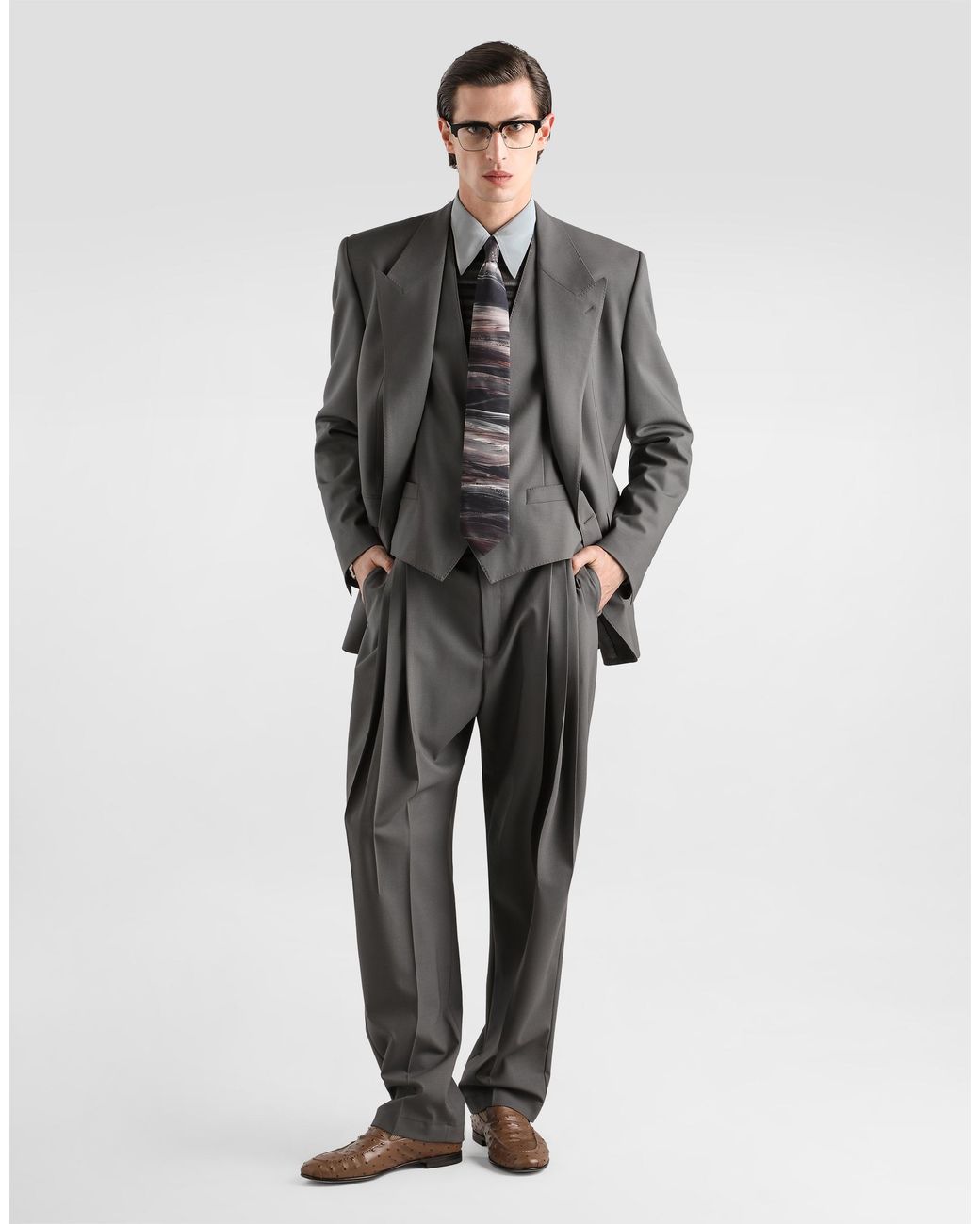Dolce & Gabbana Gray Wool Trousers for men