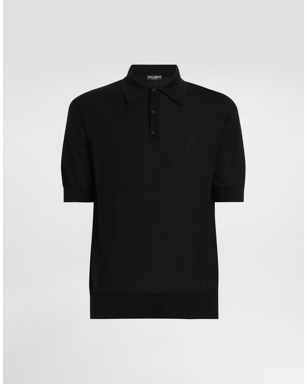 Dolce & Gabbana Black Silk Polo-Shirt With Logo Embroidery for men