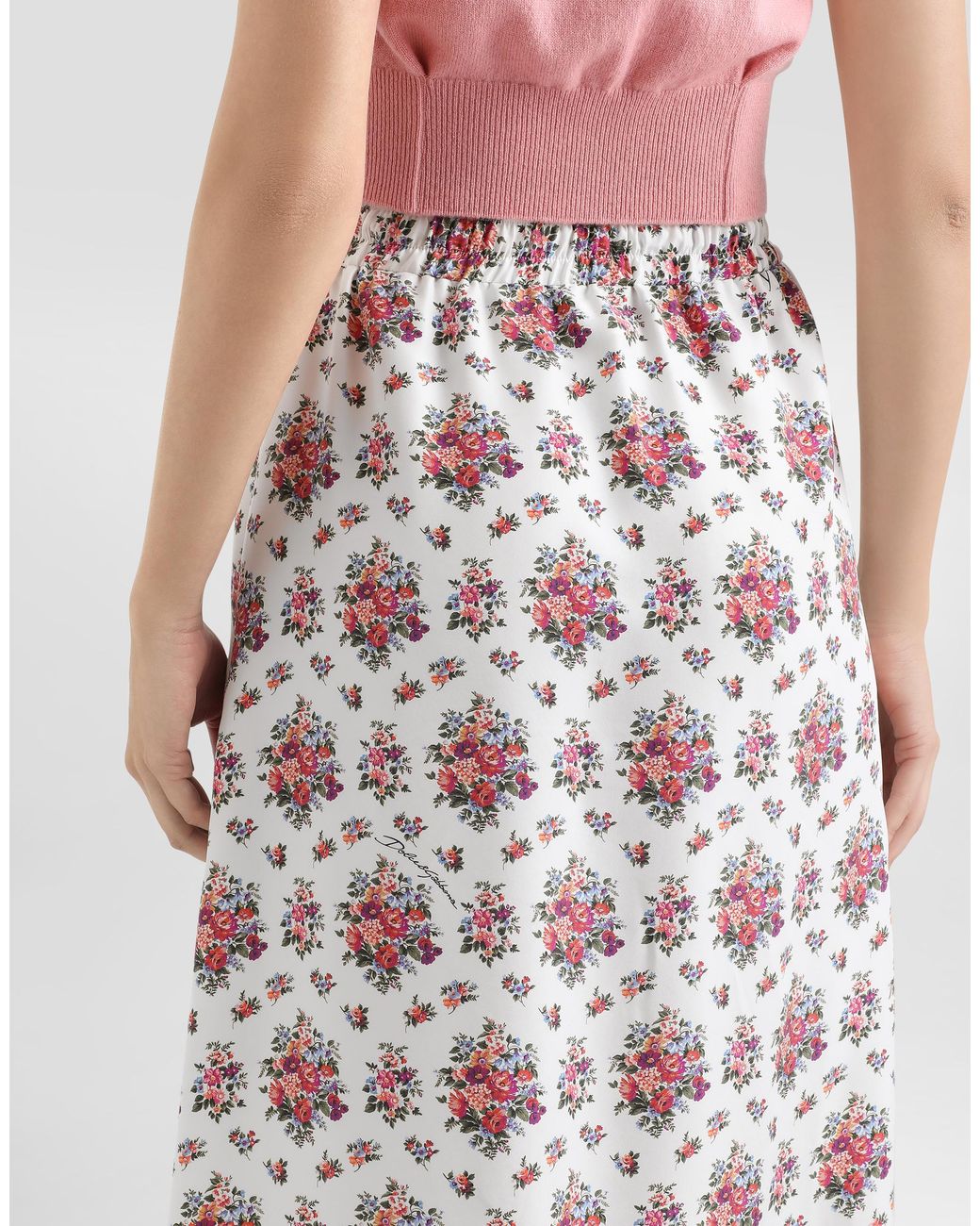 Dolce & Gabbana White Small Flower Bouquets-Print Midi Skirt