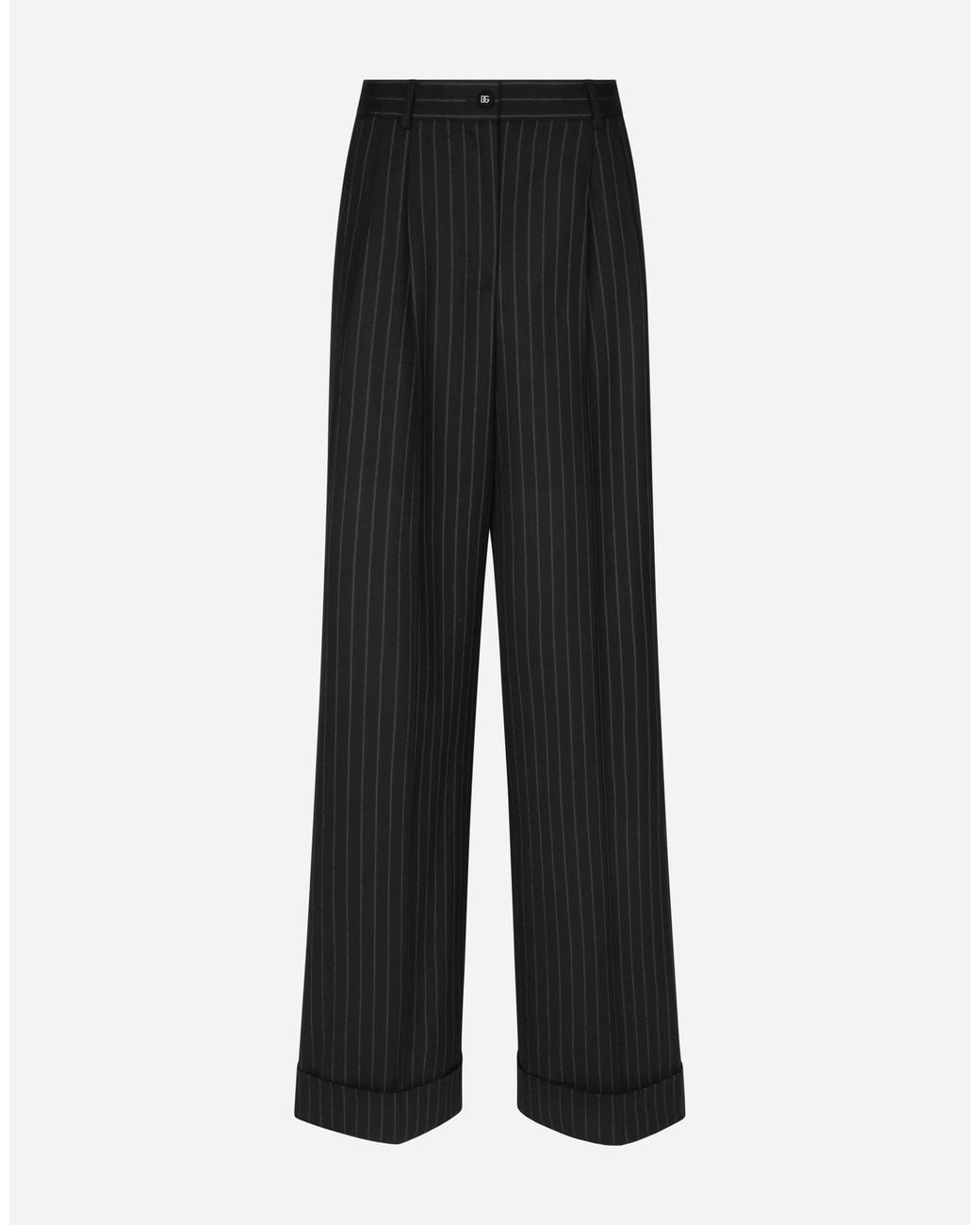 Dolce & Gabbana Black Flared Pinstripe Wool Pants
