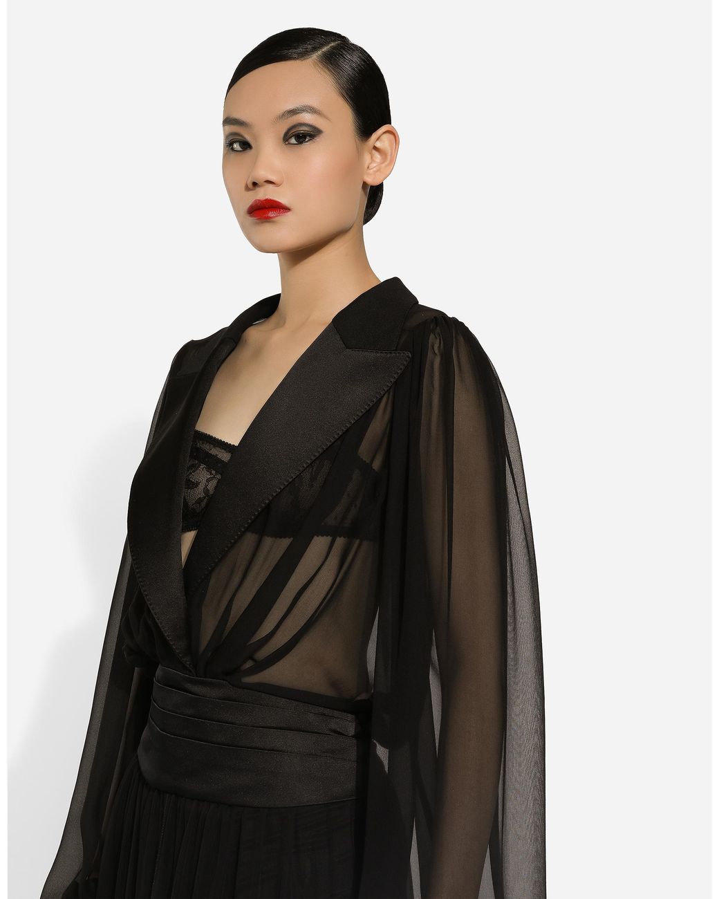 Dolce & Gabbana Black Silk Chiffon Tuxedo Evening Gown