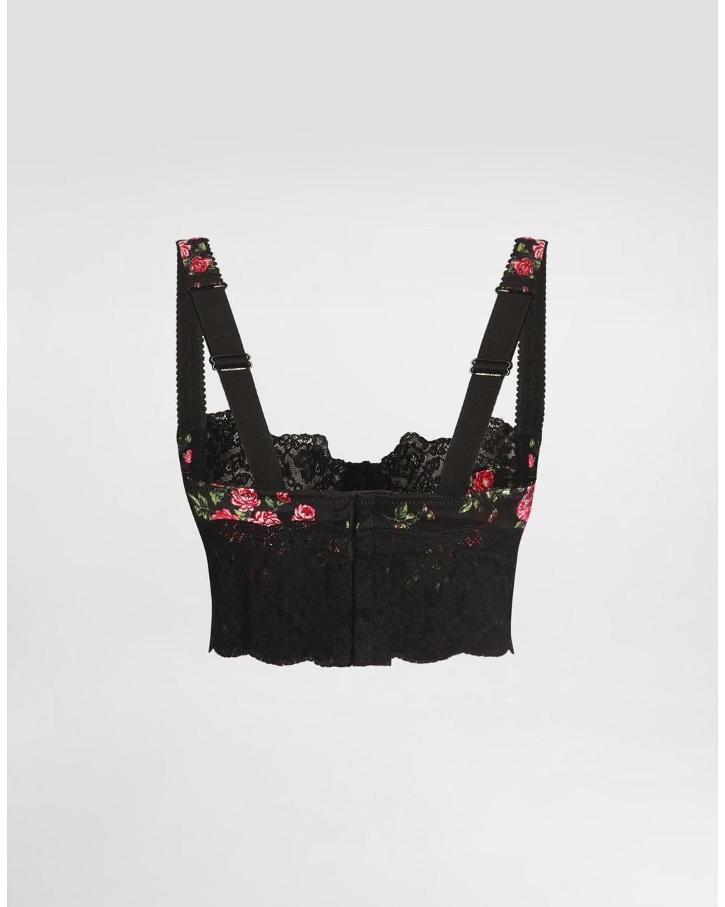 Balconnet En Satin Stretch Et Dentelle À Imprimé Bouquets De Roses Dolce & Gabbana en coloris Black