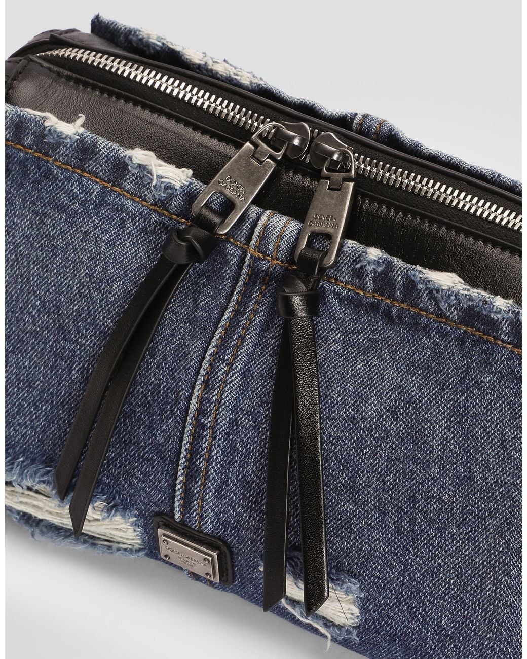 Dolce & Gabbana Blue Vittoria Denim Patchwork Shoulder Bag for men