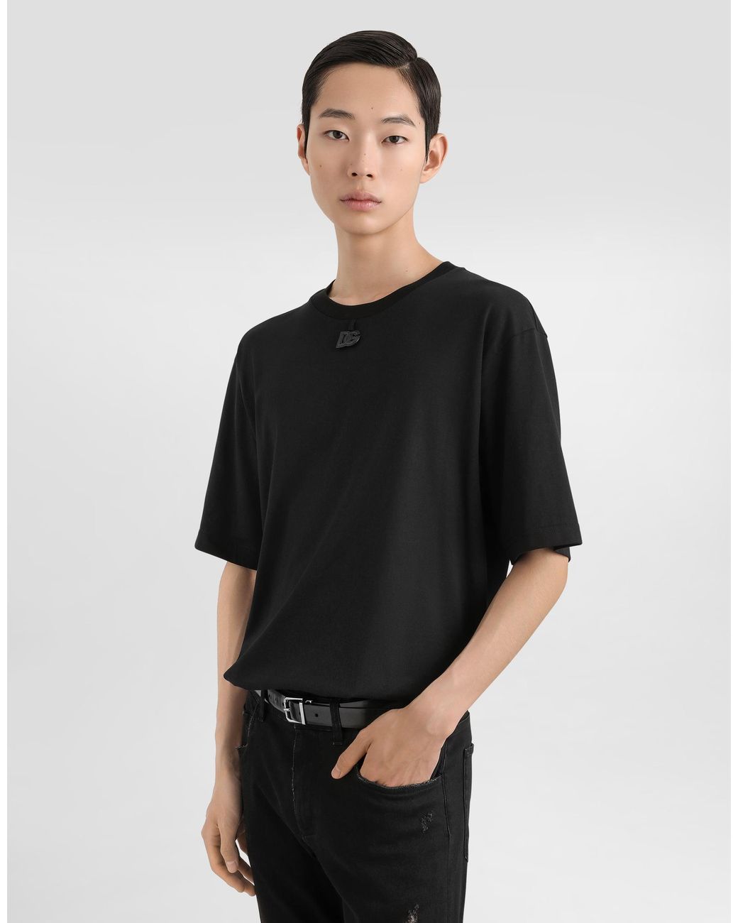 Dolce & Gabbana Black Cotton T-Shirt With Patch for men