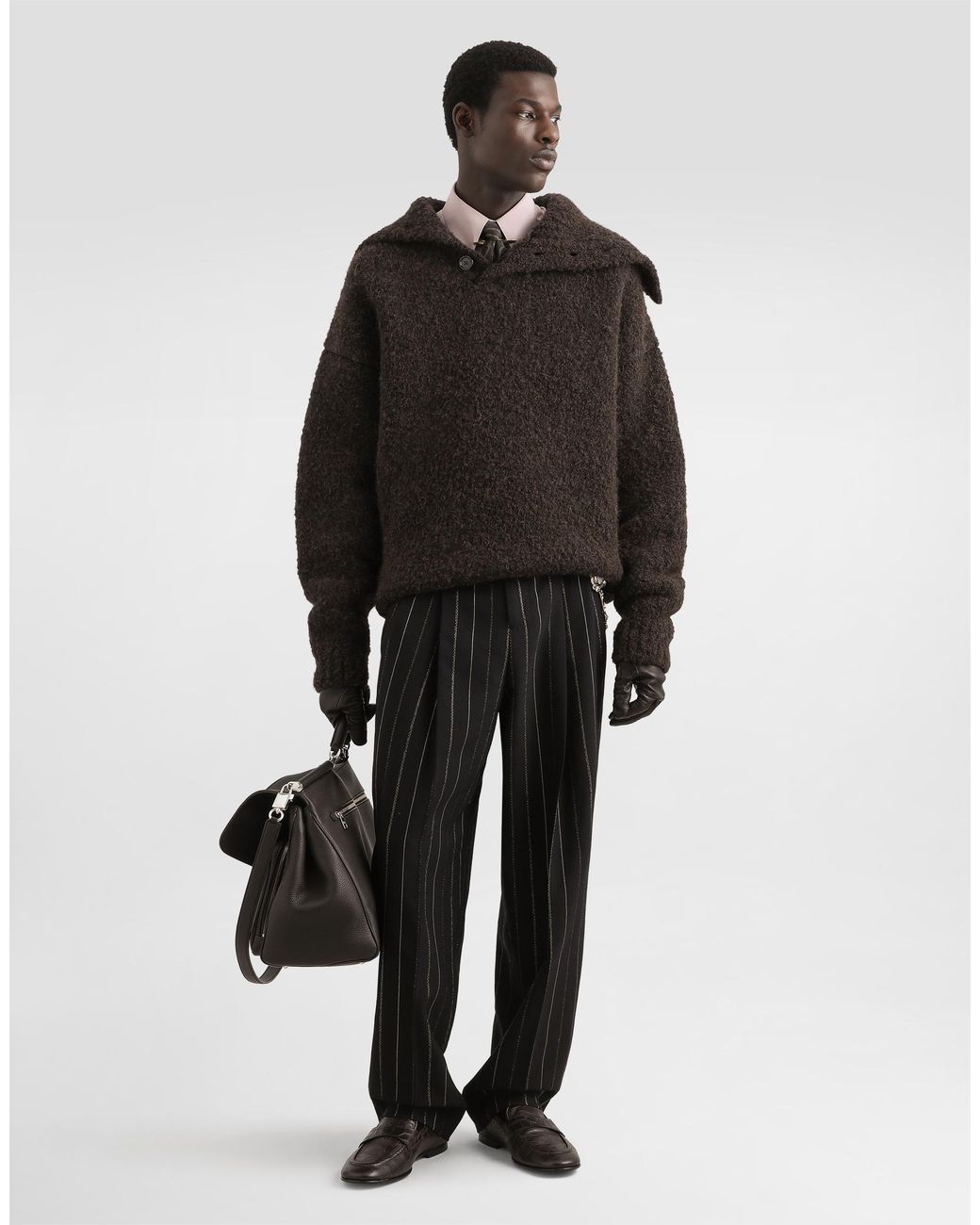 Dolce & Gabbana Black Virgin Wool Pinstripe Trousers for men