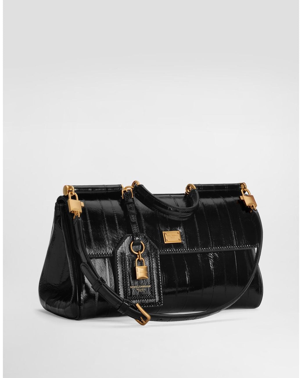 Dolce & Gabbana Black Medium My Sicily Eel Handbag