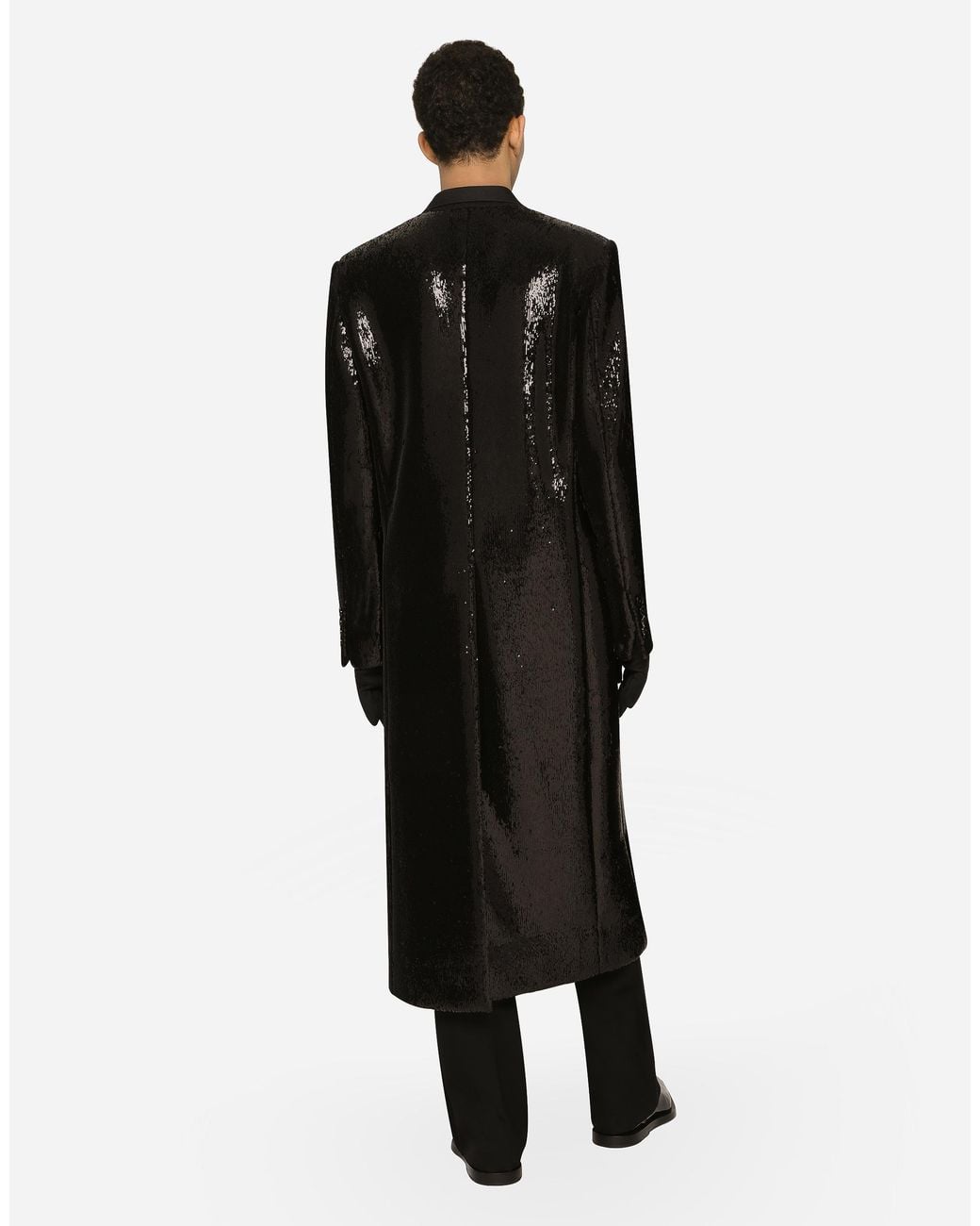 Dolce & Gabbana Black Sequined Double-Breasted Coat for men