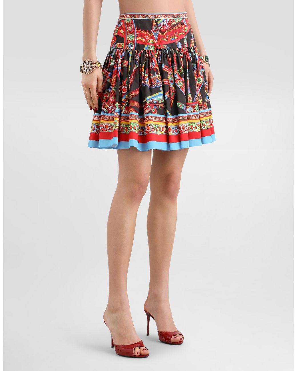 Dolce & Gabbana Red Carretto-Print Poplin Miniskirt