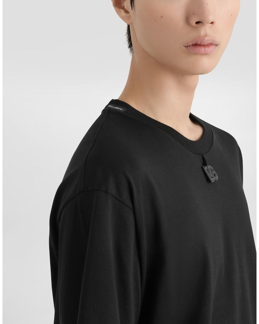 Dolce & Gabbana Black Cotton T-Shirt With Patch for men