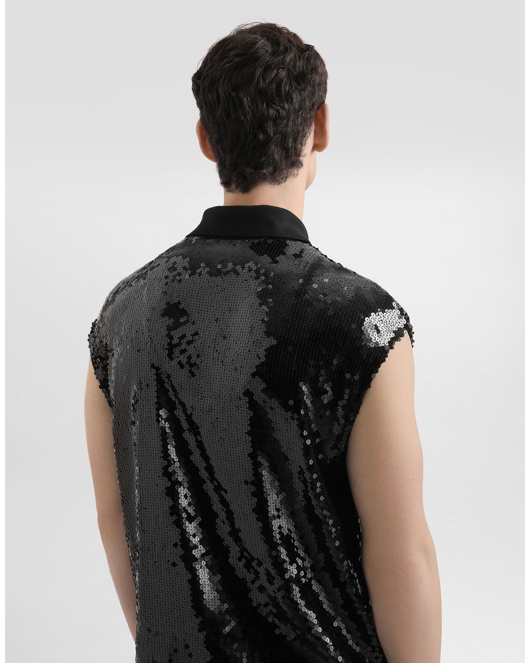 Dolce & Gabbana Black Sleeveless Polo With Sequins for men