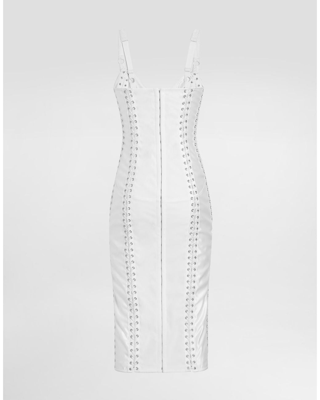 Dolce & Gabbana White Calf-Length Dress With Corset Detailing