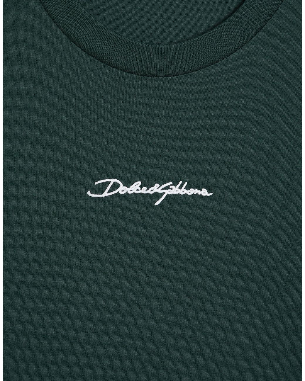Dolce & Gabbana Green Cotton T-Shirt With Embroidered Patch for men