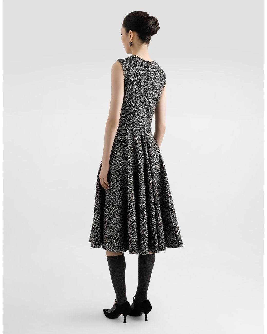 Dolce & Gabbana Gray Sleeveless Dress With Chevron Print