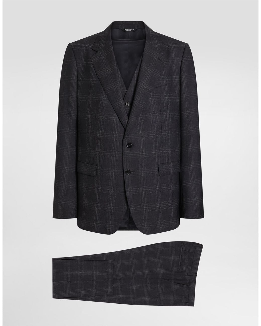 Dolce & Gabbana Blue Single-Breasted Martini Light Checked Wool Suit for men