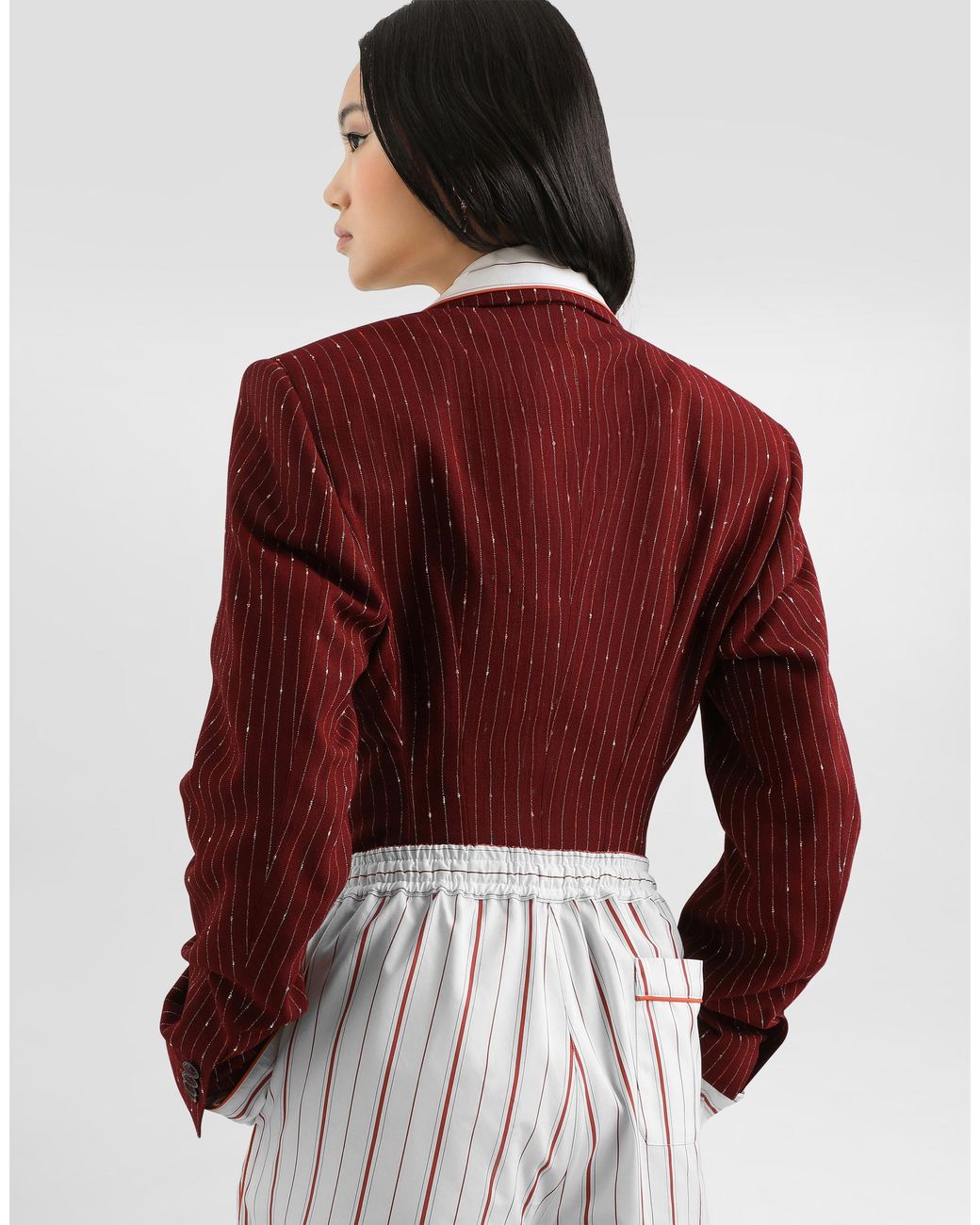 Dolce & Gabbana Red Double-Breasted Pinstriped Taormina Jacket