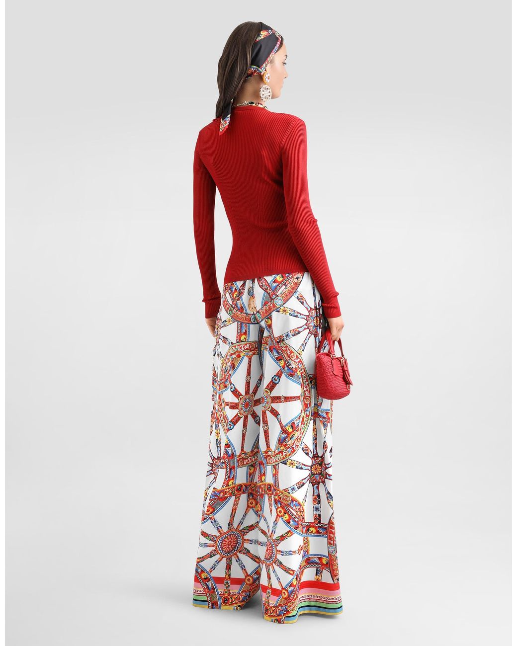 Dolce & Gabbana White Carretto-Print Poplin Trousers
